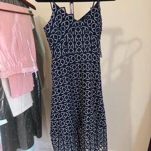 ANTONIO MELANI Navy and White Patterned Midi Dress